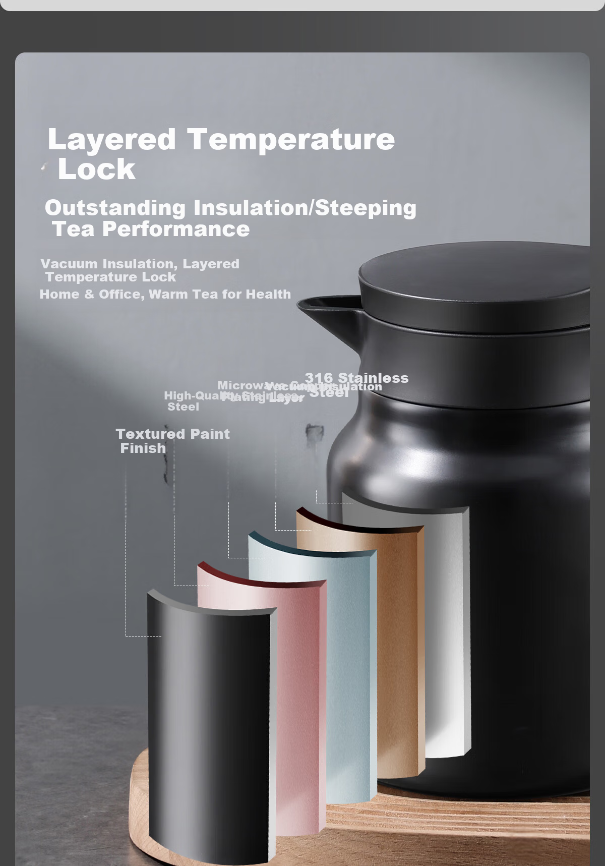 PAKCHOICE Large Capacity Insulated Steeping Teapot 316 Stainless Steel Tea Water Separation Steeping Cup Tea Brewing Pot 8