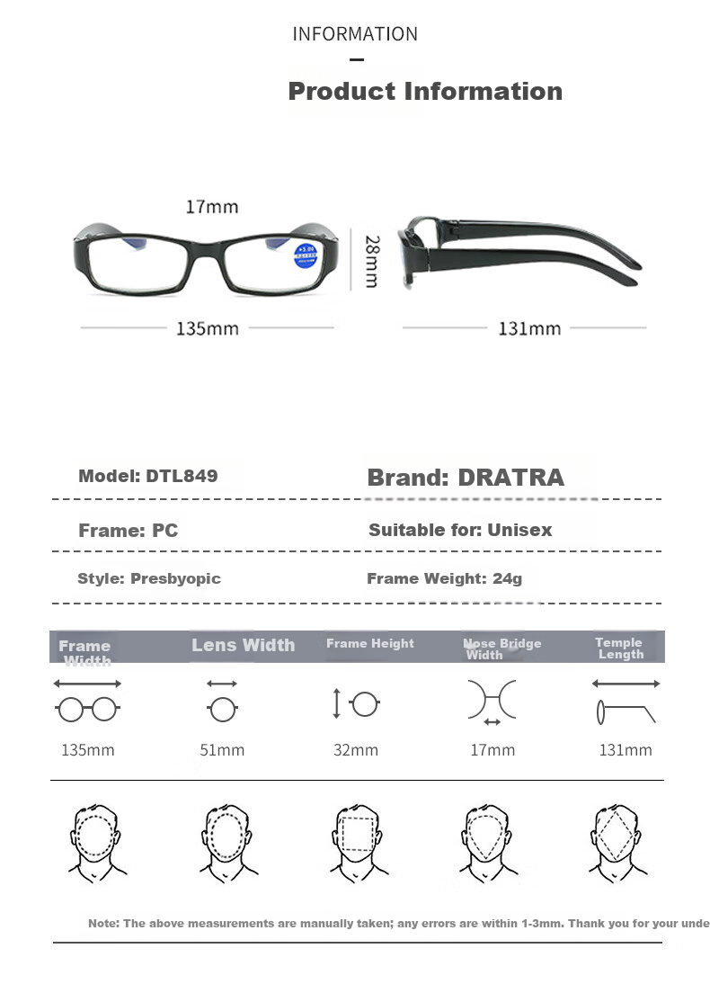 DRATRA Blue Light Blocking Reading Glasses High-Definition Lightweight Durable Classic Unisex Adjustable Prescription 5