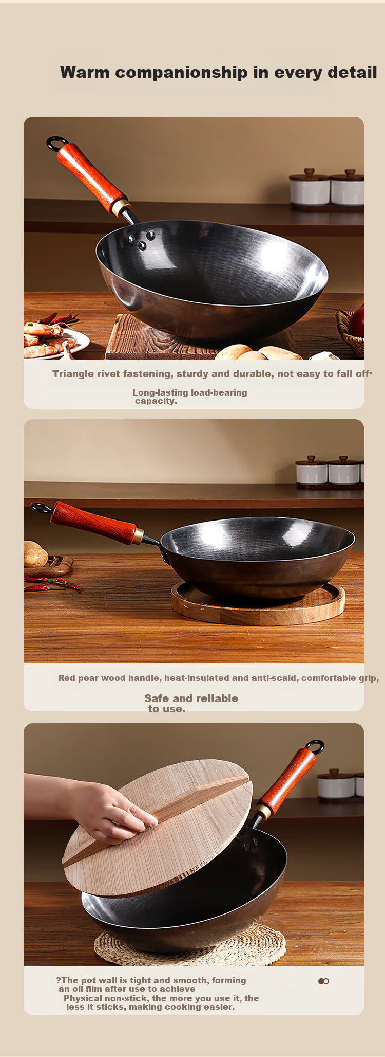 Jinchun Zhangqiu Iron Wok Non-Coated Non-Stick Authentic Cast Iron Round Bottom Gas Stove 34cm 8