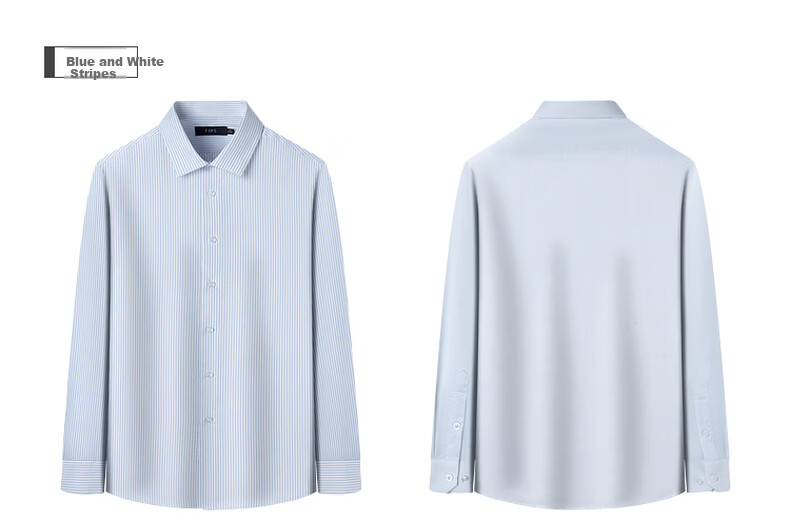 FIRS 100% Cotton Liquid Ammonia Wrinkle-Free Long Sleeve Shirt Men Business Casual Spring Vertical Stripe Collar Shirt 10