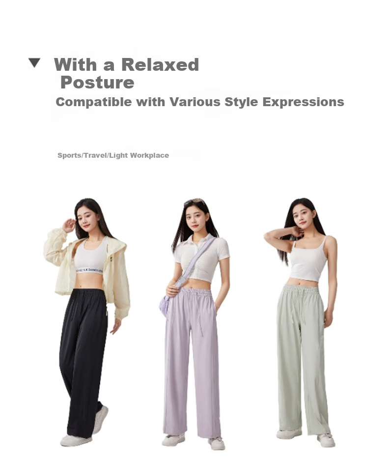 Jeanswest Women's Casual Pants 2026 Summer Sports Breathable Sun-Protective Versatile Draped Quick-Dry Ice Oxygen Pants Mist Green XL 7
