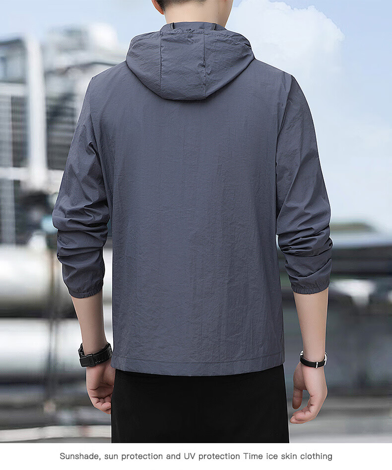 JEEP SPIRIT Men's Summer Ice Silk Breathable UV Protection Sun Jacket 2328 Dark Gray 4XL 10