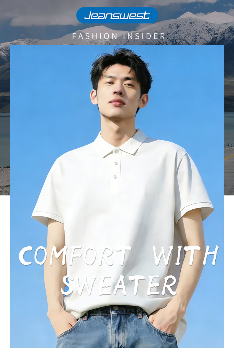 Jeanswest Men's Short Sleeve Polo Shirt 2026 Summer New Imitation Cotton Solid Color Loose Casual T-Shirt Base Shirt Black XL 1