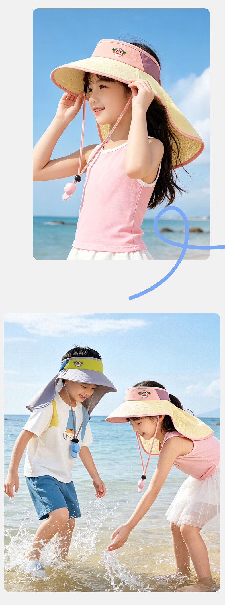 Paul Frank Kids Summer Sun Protection Open-Top Hat UV Protection Neck Cover Outdoor Beach Gift 16