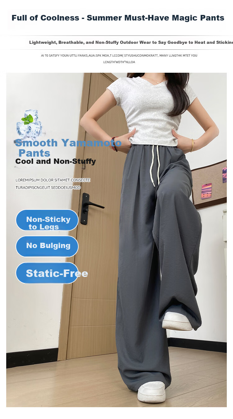 FitonTon Ice Silk Wide-Leg Pants for Women 2026 Summer Thin Draped Milk Fabric Yamamoto Style Loose Slim Casual Trousers 7