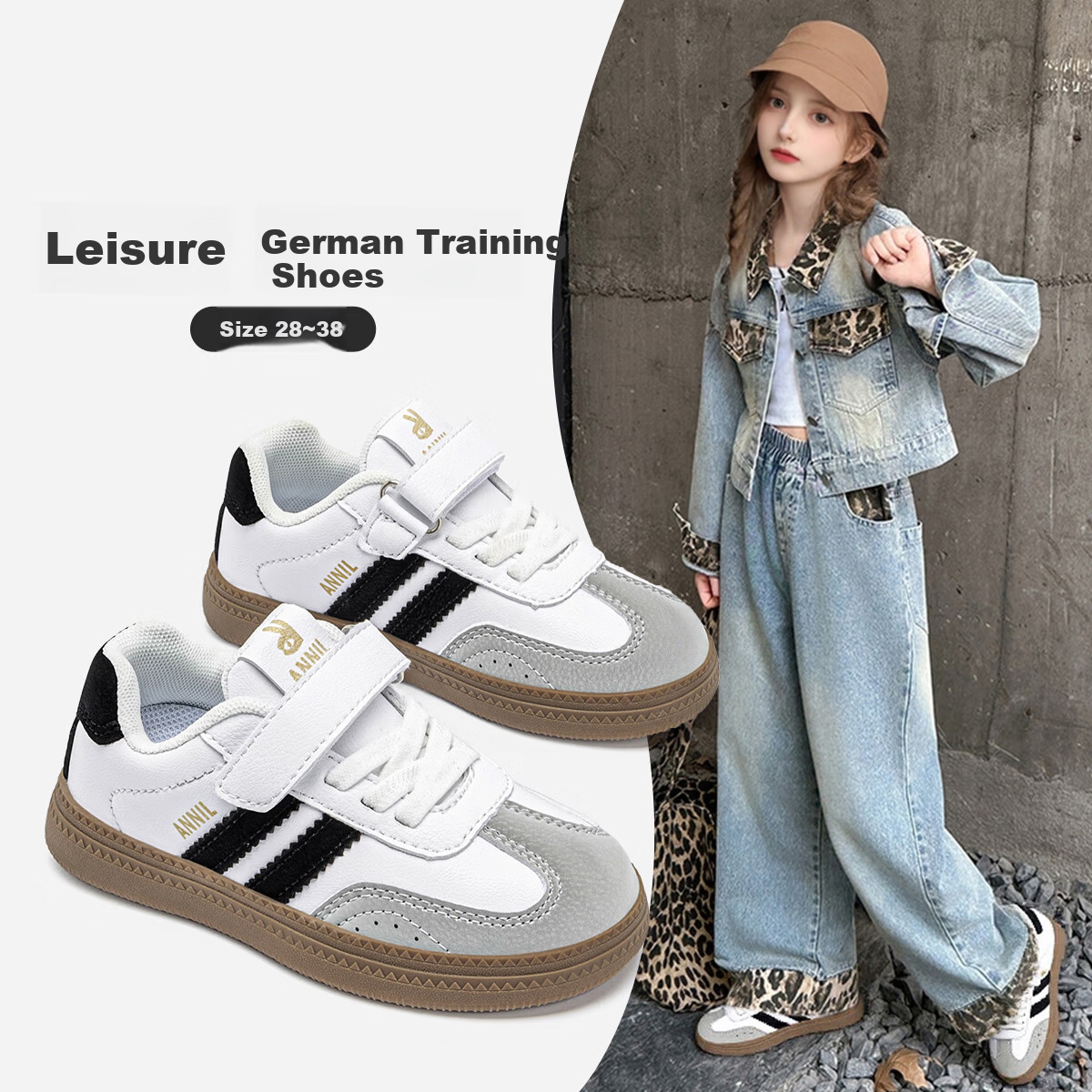 ANNIL Boys Black Sports Shoes 2026 Spring Soft Sole Lightweight Low-top Sneakers Children's Training Shoes 4182 White Size 29
