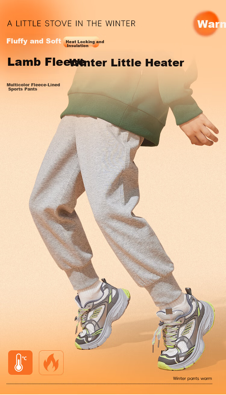 JEANSWEST Boys' Fleece-Lined Pants Autumn Winter 2025 Children's Sherpa Cotton Thickened Warm Mid-Large Kids Fleece-Lined Sweatpants 3