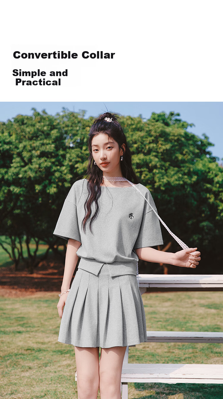 Semir Women's Summer Short Pleated Skirt Asymmetric Shoulder Split Top 2026 Sexy Two-Piece Set 109326117005 7