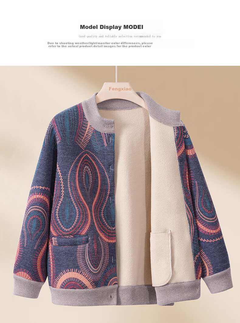 Fengxiao Mama Winter Jacket 2025 New Middle-aged Women's Knitted Top Elderly Autumn Winter Fleece Cardigan Sweater 10
