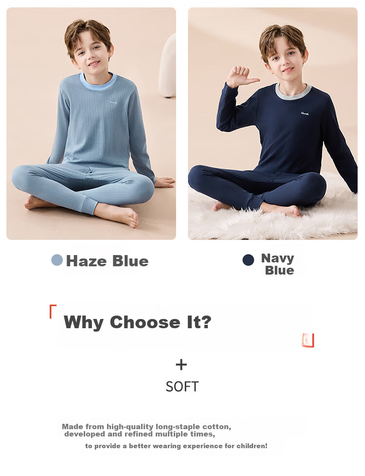 Hodo Kids Thermal Underwear 100% Cotton Antibacterial Anti-Mite Anti-Static Comfortable Autumn Set for Boys and Girls 14
