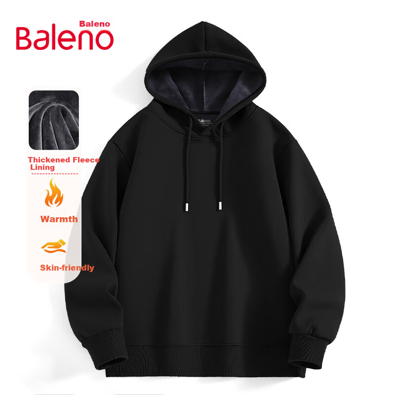 Baleno Hooded Sweatshirt for Men, Winter Fleece-Lined Thick Warm Solid Color Pullover Men's Jacket, Trendy Loose Versatile Menswear 13