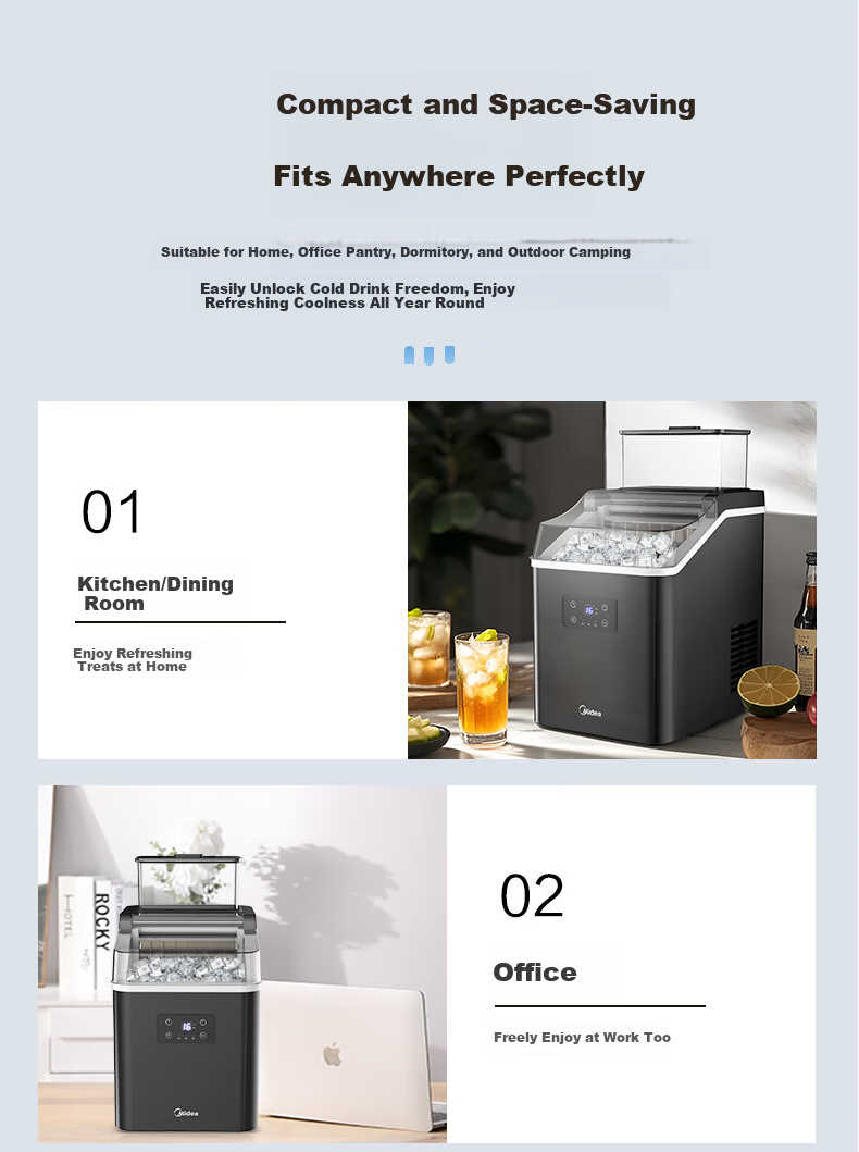 Midea Ice Maker Home Cube Ice Stainless Steel Mini Ice Machine Dormitory Ice Cube Automatic Cleaning Office Appointment Ice Making Cold Drink MBJ-20F17TE 6