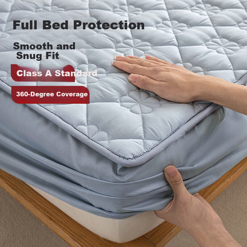 MUJI Class A Quilted Cotton Fitted Sheet Single Piece 1.8x2m Blue Full Coverage Mattress Protector
