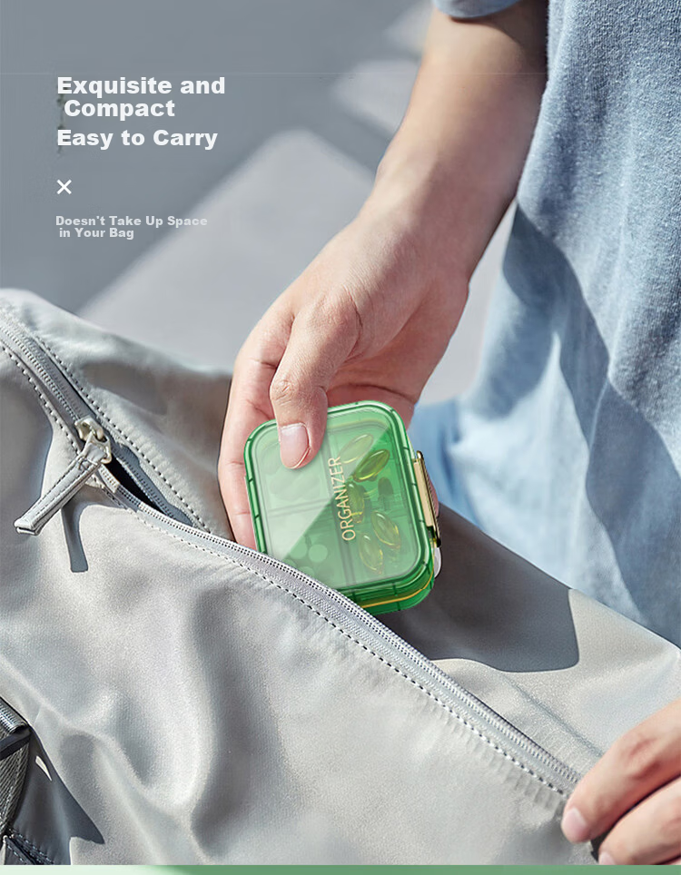 Daisy Leaf Portable Weekly Pill Organizer with Reminder, Large Capacity Green Medicine Box for Seven Days 8