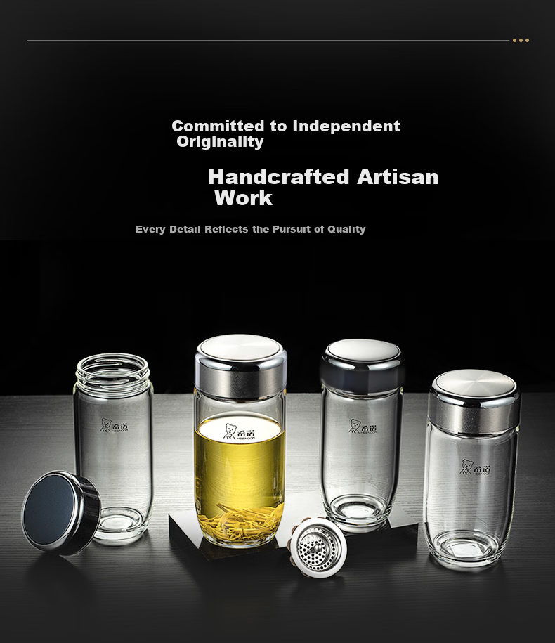 XINNUO Single-Layer Glass Cup for Men Home Office Tea Brewing with Filter Car Water Bottle XN-7718 Natural Color 550mL 12