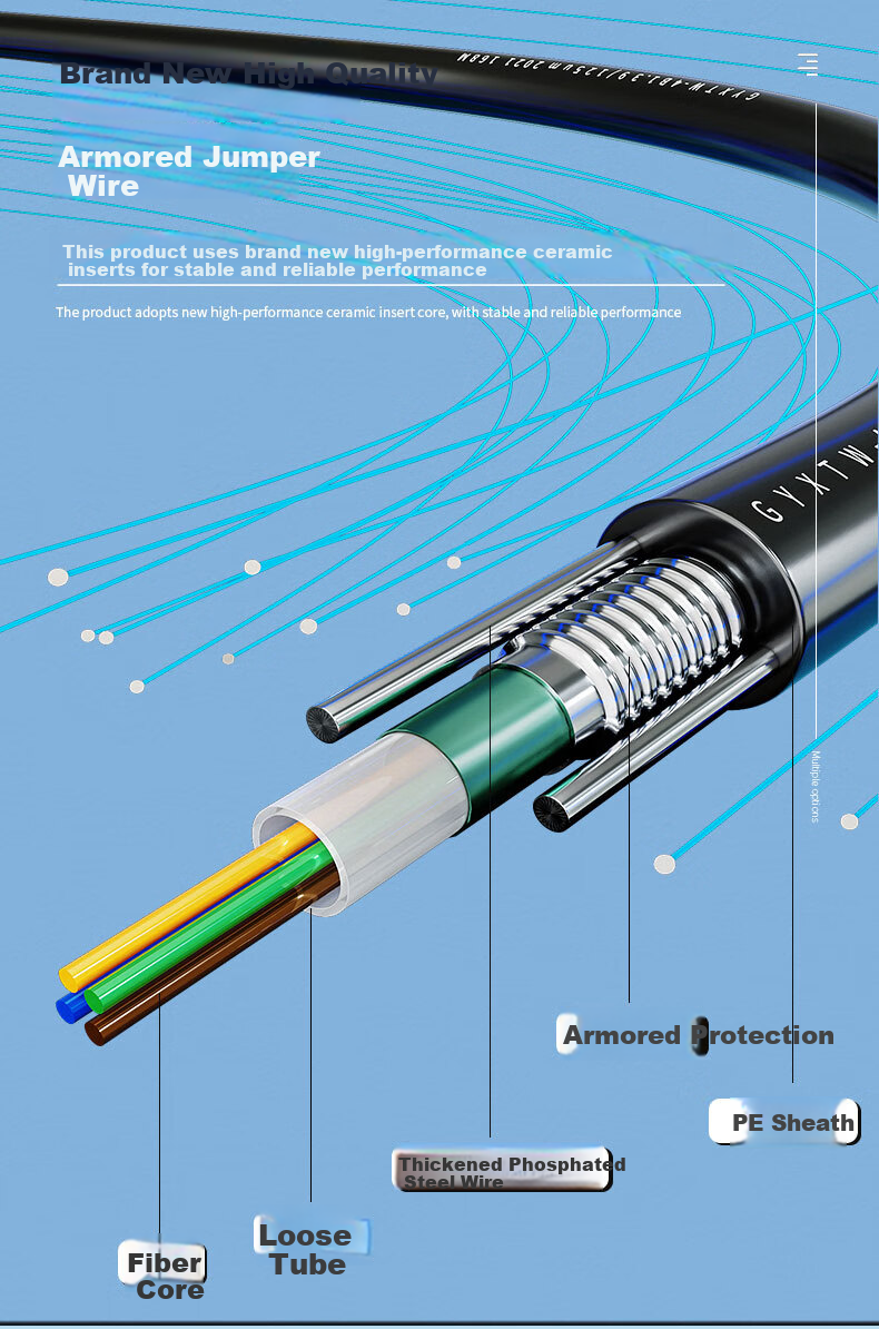 SHOCHAN Outdoor Single-mode Armored Aerial Optical Cable 2/4/6/8 Core Pre-terminated Fiber Optic Patch Cord Fusion-free Outdoor Drop Fiber Cable Outdoor Pre-terminated Cable 50m 2 Core SC SQ-GT10Y 2