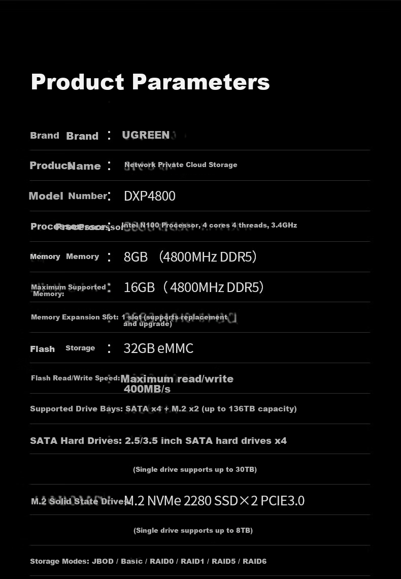 UGREEN Private Cloud DXP4800 Plus 8GB RAM 8TB 4-Bay NAS Network Storage Personal Cloud Hard Drive Home Server 10GbE Port Mobile Tablet Expansion 55