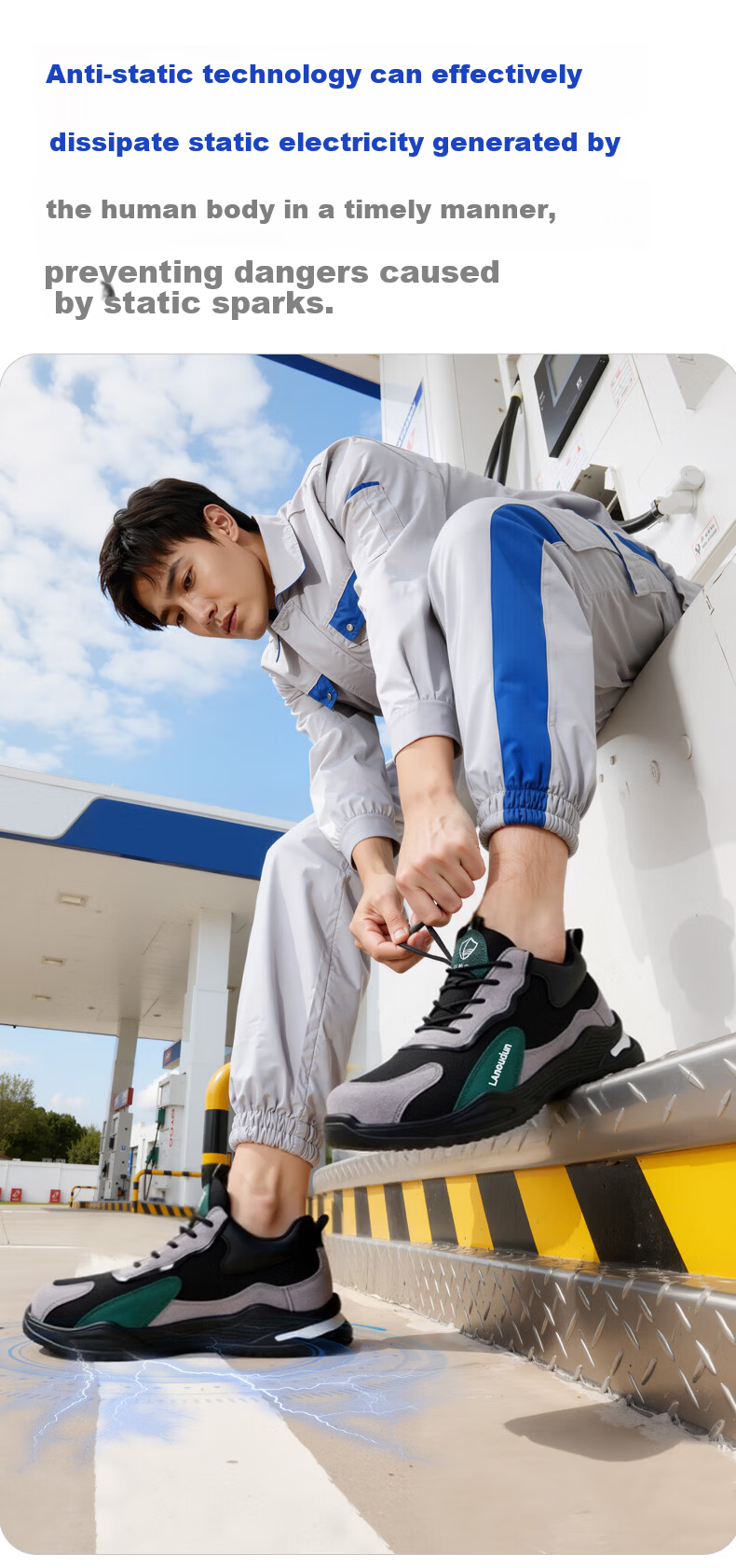 BlueOwl Shield Men's Summer Breathable Anti-Static Work Shoes Gas Station Protective Steel Toe Anti-Puncture DL2095A-1 Size 46 2