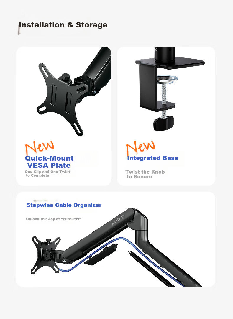 Brateck Beihu Monitor Arm Mechanical Arm Computer Stand Desktop Clamp Base Screen Riser Height Adjustable 17-32 Inch E360 Compatible with Zoway E350 Upgrade 22
