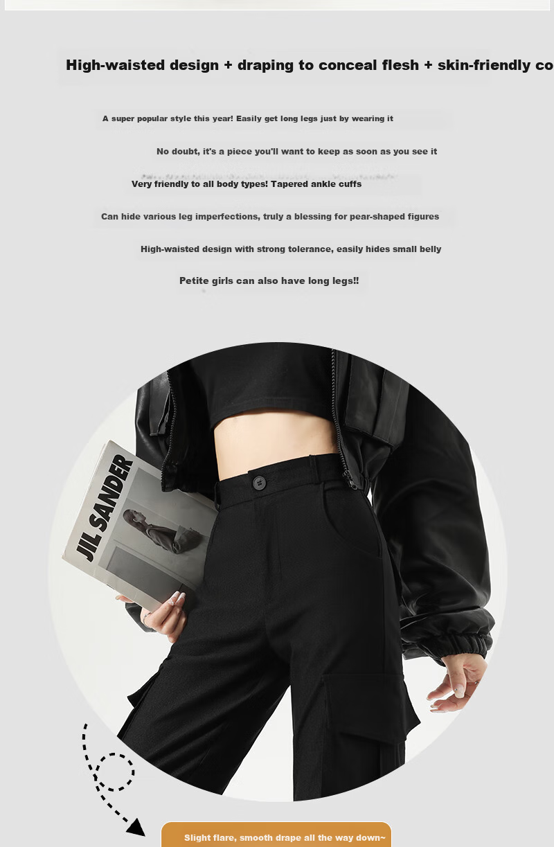 XUEXIMAN Women's American Style Workwear Flared Pants Summer New Ice Silk Quick-Dry Slim High-Waist Narrow Hem Trousers 2