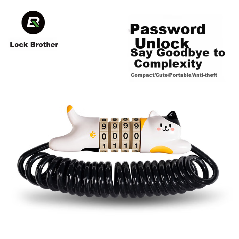 ROCKBROS Bicycle Lock Motorcycle Helmet Lock Electric Bike Mountain Road Bike Password Portable Anti-theft Sanhua Black Cat
