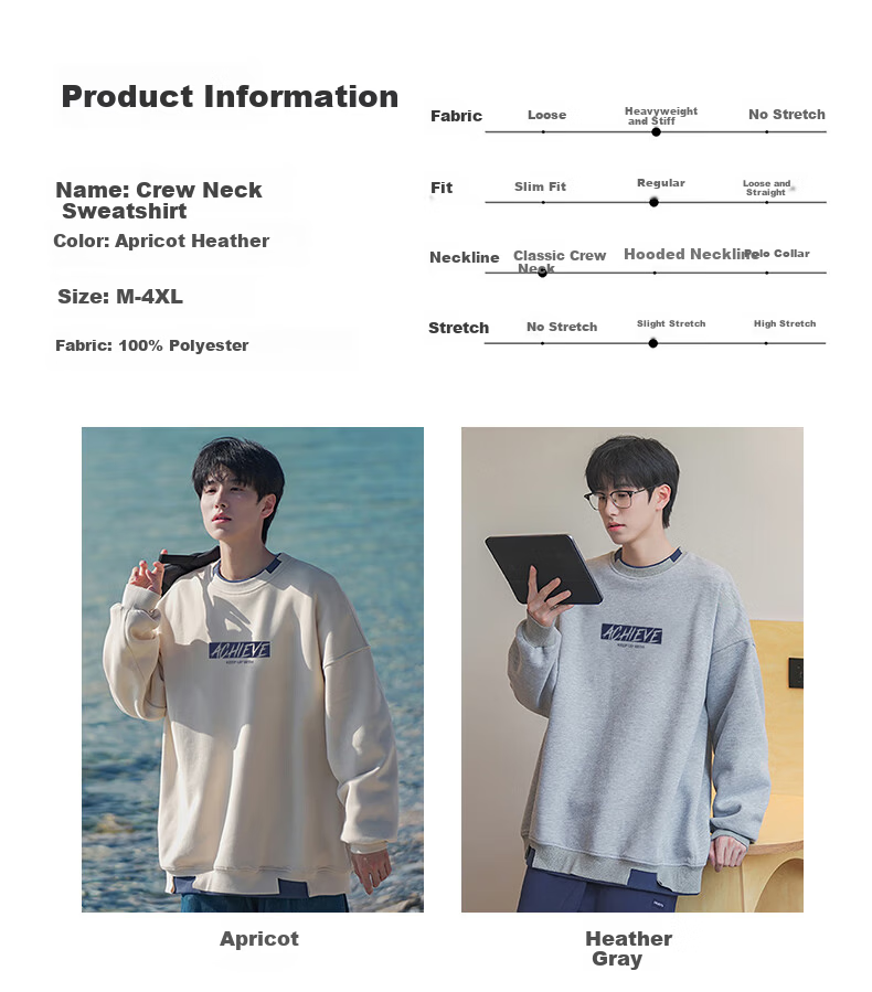 Warrior Men's Sweatshirt Spring and Autumn Jacket American Style Long Sleeve T-Shirt Fake Two-Piece Apricot L 1
