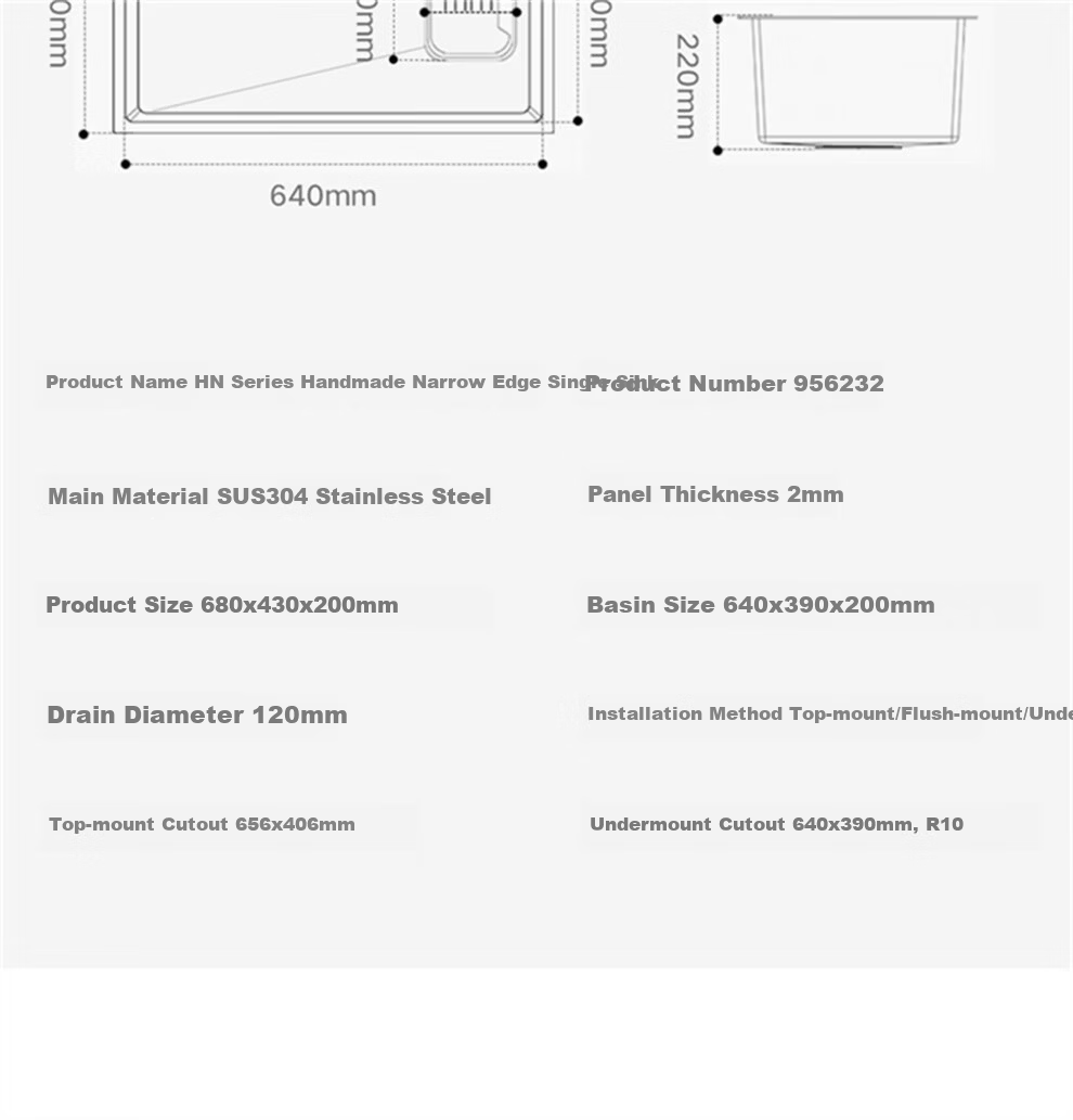 HIGOLD Kitchen Sink HM Series Large Single Bowl 304 Stainless Steel Integrated Vegetable Washing Basin 28
