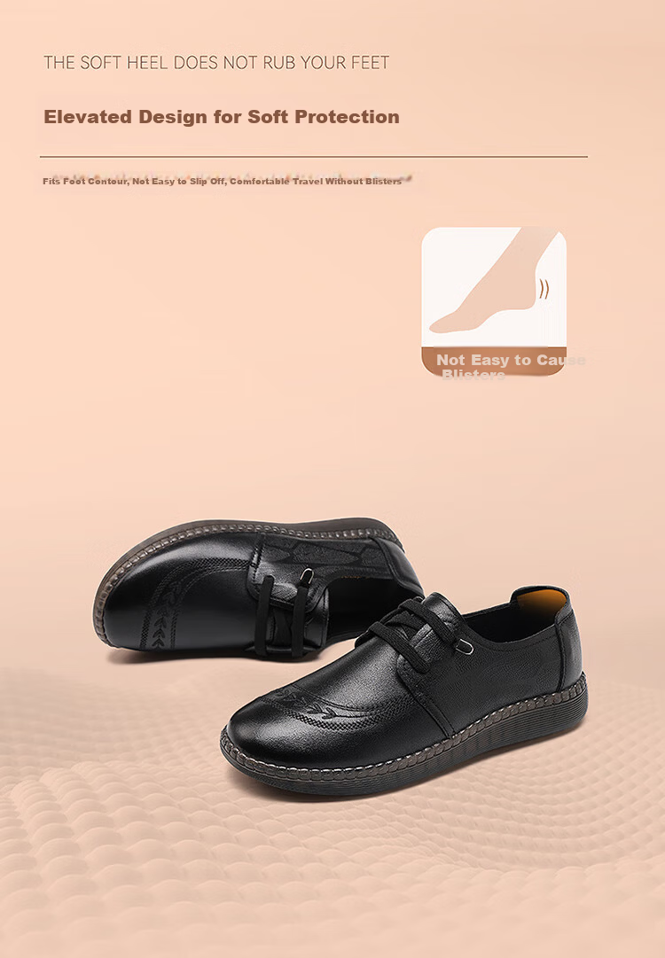 Red Dragonfly Women's Leather Autumn Soft Sole Non-Slip Loafers for Middle-Aged and Elderly WLB354801 Black Size 38 5