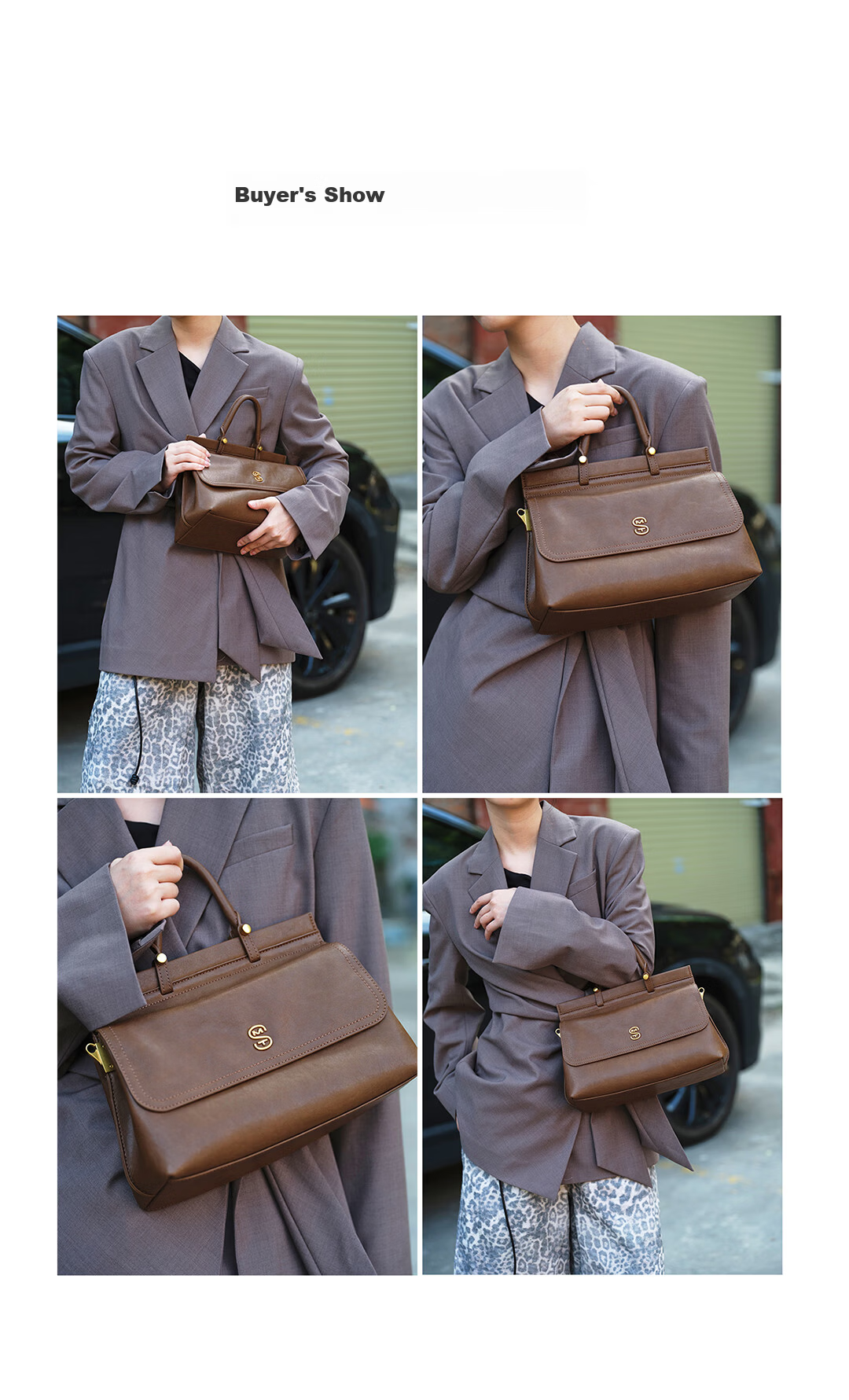 Ximuting Chasing Light Caramel Brown Cowhide Leather Women's Handbag New Simple Versatile【Christmas Gift】 2