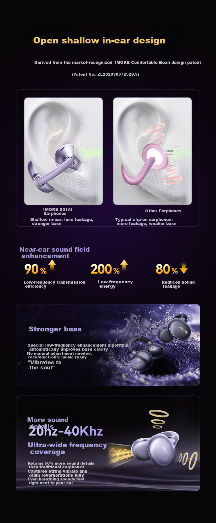 1MORE S21 Open-Ear Clip-On Bluetooth Earphones Bone Conduction AI Call Noise Cancelling Sports Headset for Huawei Xiaomi Apple Jay Chou Endorsed Matte Purple 7