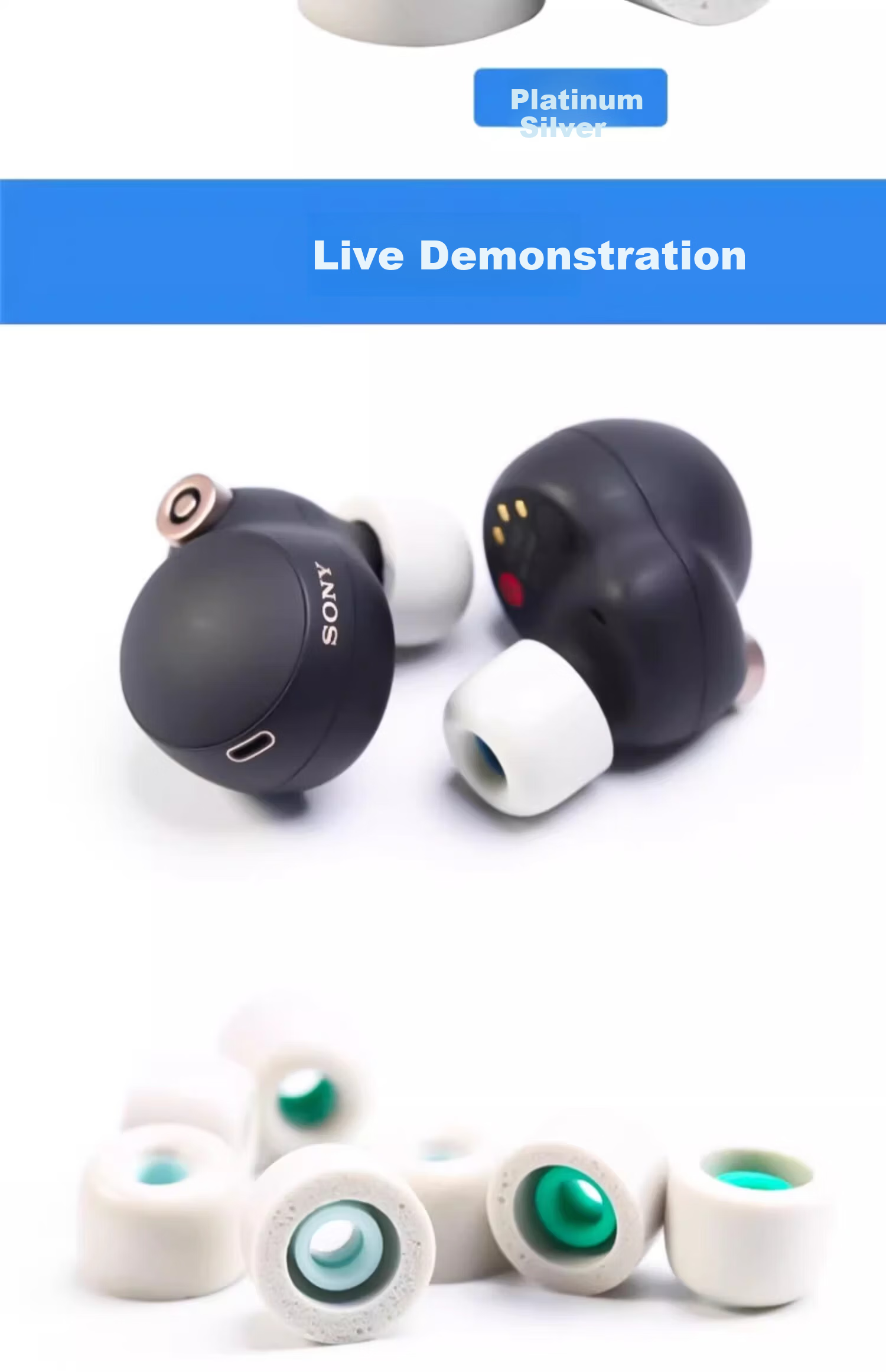ESCASE Earphone Caps Earbud Covers Compatible with Sony XM5 XM4 WF-1000 Soft Memory Foam Accessories In-Ear Replacement Noise Cancelling Gray White M Medium 13
