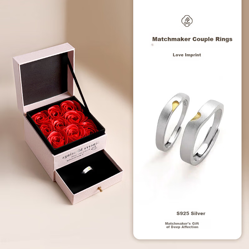 DESTINY TEMPLE "Matchmaker's Blessing" 925 Silver Heart Couple Rings Valentine's Day Rose Gift Box