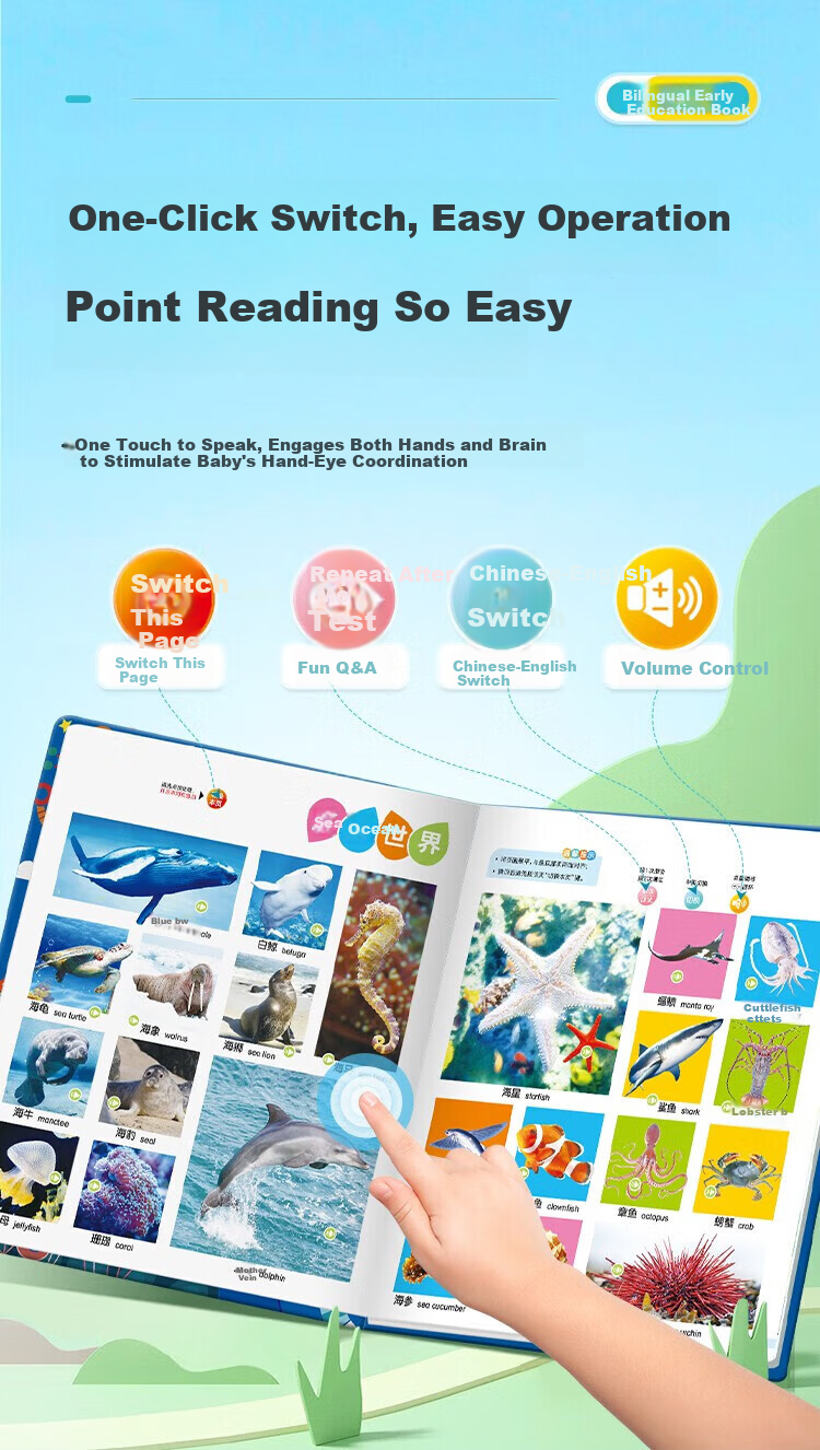 SHIGUANGXUE Storytelling Early Education Sound Book Children's Educational Toy Reading Pen Book Birthday Gift for Boys and Girls 8
