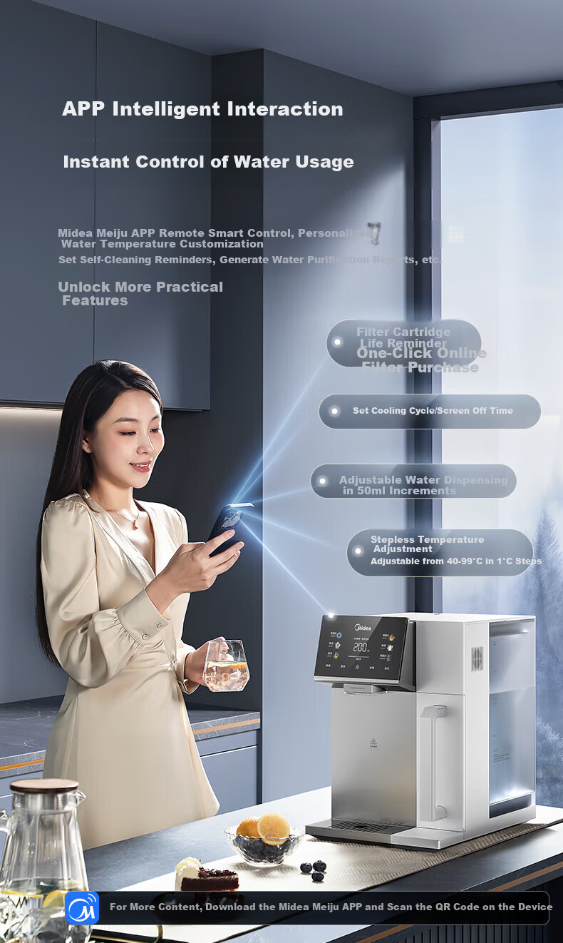Midea Desktop Water Purifier and Dispenser Instant Heating Cube Series Rich Strontium Mineralized Hot and Cold Dual Temperature JD2288T-RO 22