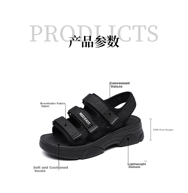 RED DRAGONFLY Women's Sandals, Summer Internet Celebrity Thick-Soled Heightening Casual Shoes, Sports Roman Beach Shoes for Women WTK240731 Black Size 38 7