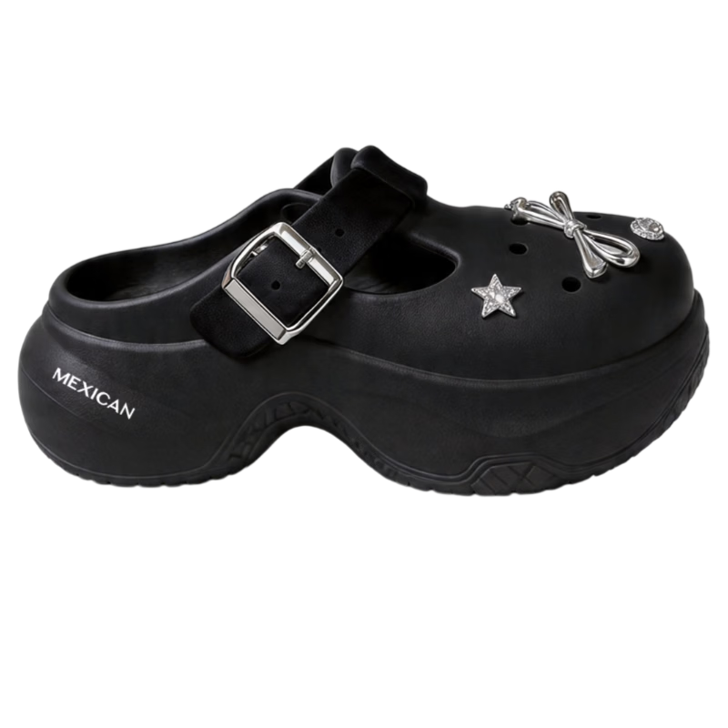 MEXICAN Thick Sole Clog Shoes for Women Summer Platform Slippers Outdoor Soft Comfort Height Increasing Closed Toe Sandals Black Size 37-38