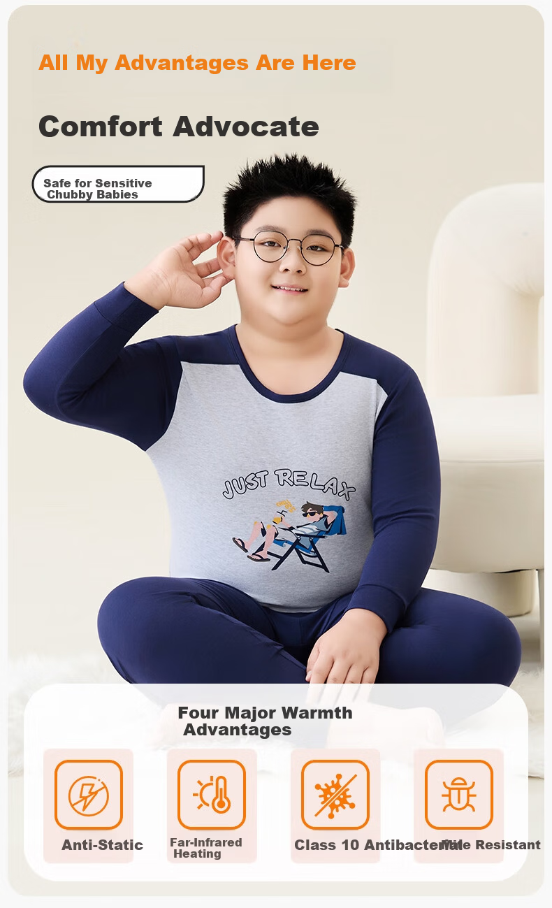 LangSha Boys' Plus Size Thermal Underwear Set Autumn Cotton Long Johns for Big Boys and Teenagers 3