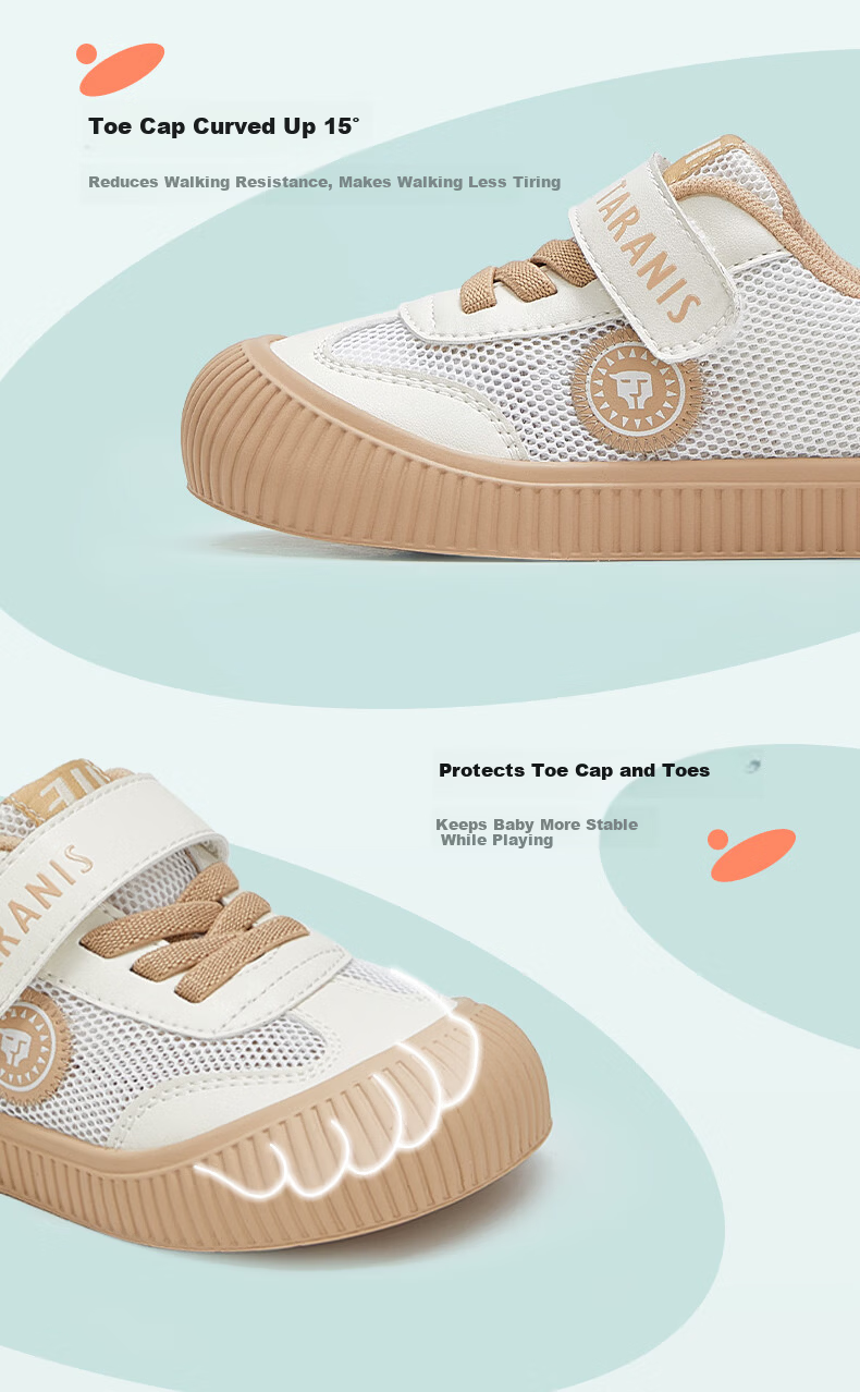 TARANIS Kids Indoor Shoes Kindergarten Spring Boys Girls Non-slip Soft Sole Outdoor Children's Sneakers White/Beige Size 25 6