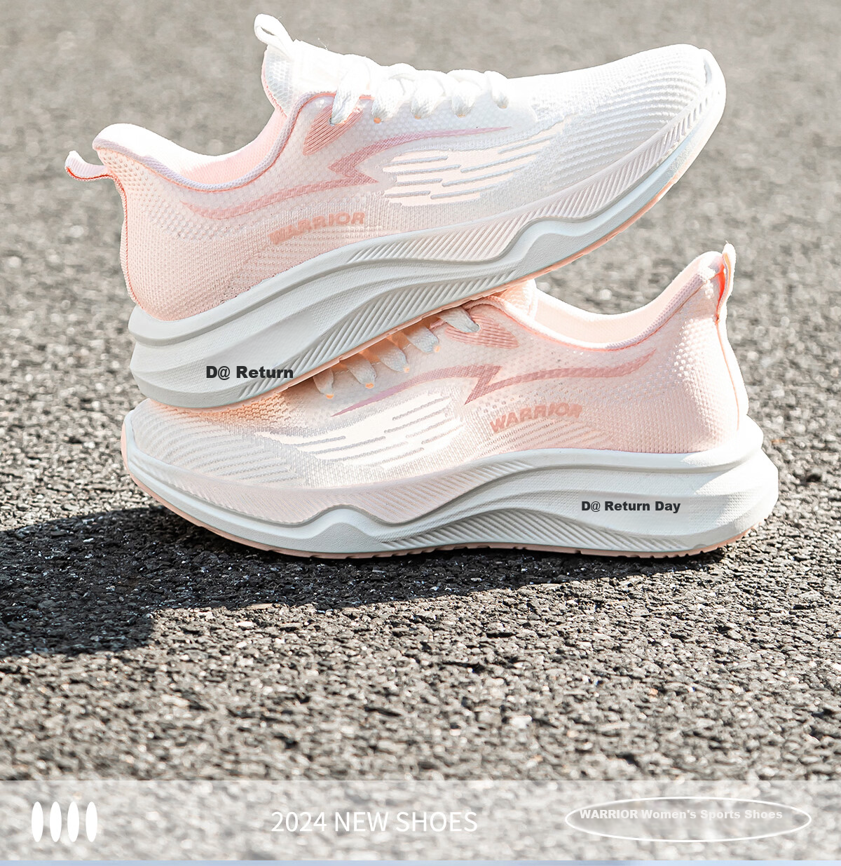 Warrior Women's Spring Summer New Mesh Lightweight Breathable Running Shoes Soft Sole Shock Absorption Sports Shoes White Pink Size 40 2