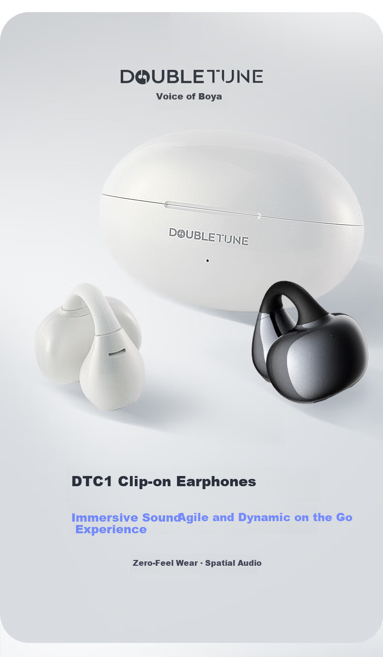 DOUBLE TUNE [Latest Model 2025] Pebble C1 DT Sports Gaming Ear Clip Wireless Bluetooth Headphones, Open-Ear Design Suitable for Apple And Huawei, Silk White 4