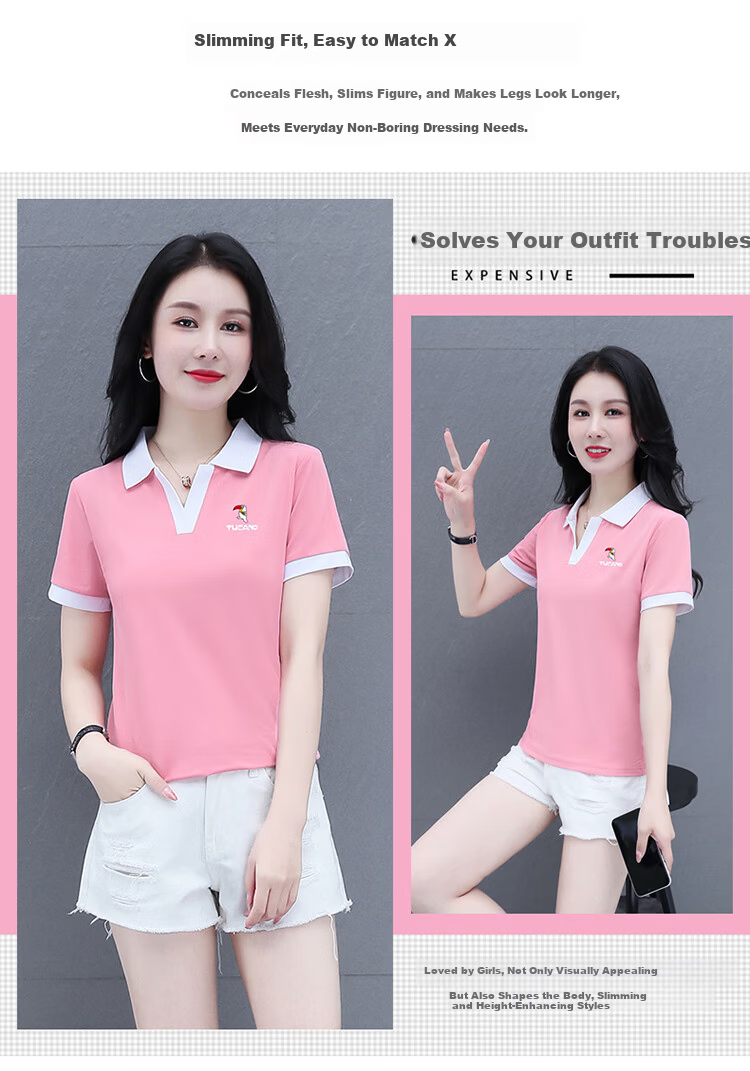 TUCANO Ice Silk Shoulder Polo Shirt Women's Short Sleeve Slim Fit Summer Mom Top White 3XL 2