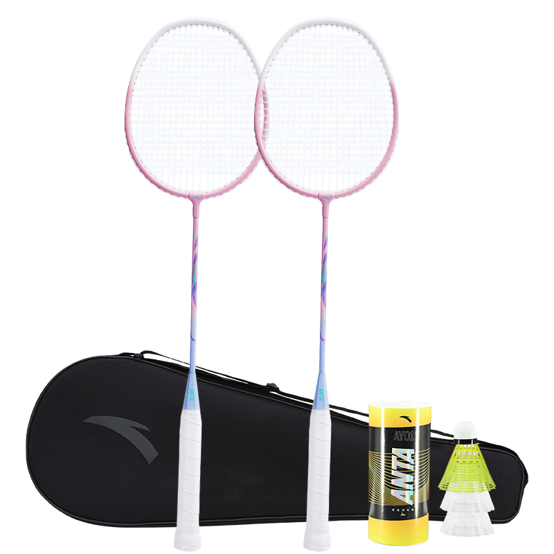 ANTA Badminton Racket Set for Training And Competition, Professional Ultra-Light Durable Adult Student Anti-Wear Rackets, Pink And Blue Pair