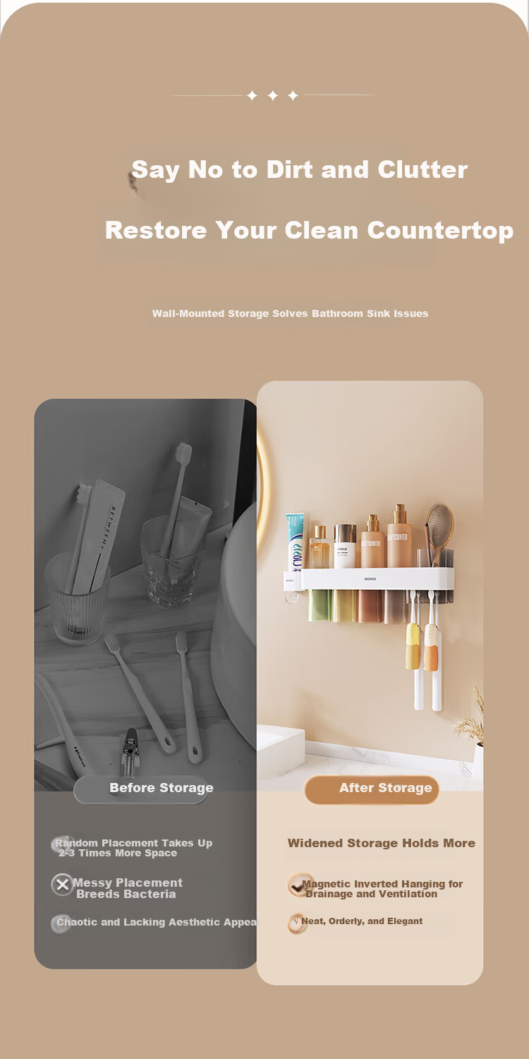 Ecoco Toothbrush Holder Premium Magnetic Rinse Cup Family of Four Cup Rack No-Drill Toothpaste Organizer 25043 3