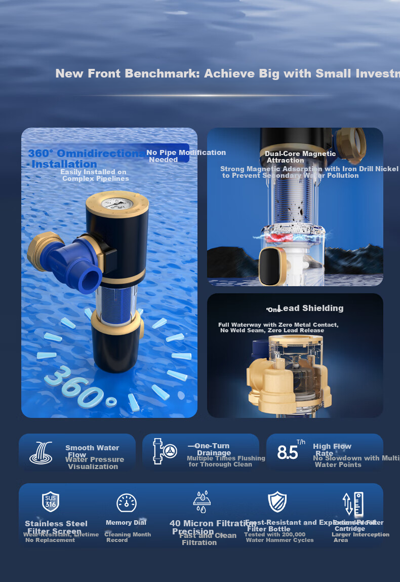 AUX Pre-Filter Universal Installation 10T Backwash Explosion-Proof Lead-Resistant Cold-Resistant Q1pro 1