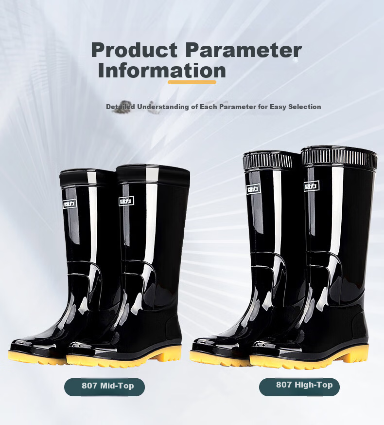 Warrior High Tube Rain Boots Waterproof Outdoor Non-Slip Rubber Shoes Reflective Patch Upgrade Model 8127 Black Size 45 9