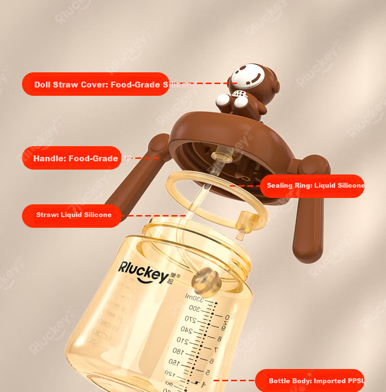 Leqi Children's Milk Cup PPSU Straw Cup Water Drinking Cup Measuring Cup V-Shaped Spray Gravity Ball Straw 14