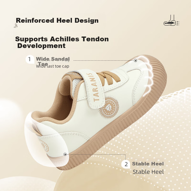 TARANIS Kids Indoor Shoes Kindergarten Spring Boys Girls Non-slip Soft Sole Outdoor Children's Sneakers White/Beige Size 25