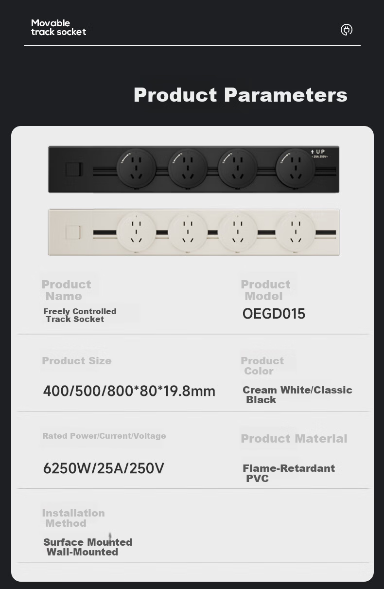 Comfort Home Kitchen Power Track Socket Surface Mounted Ultra-thin Slide Rail Socket Wireless High Power Island Counter Side Cabinet Movable Guide Rail Power Strip 16