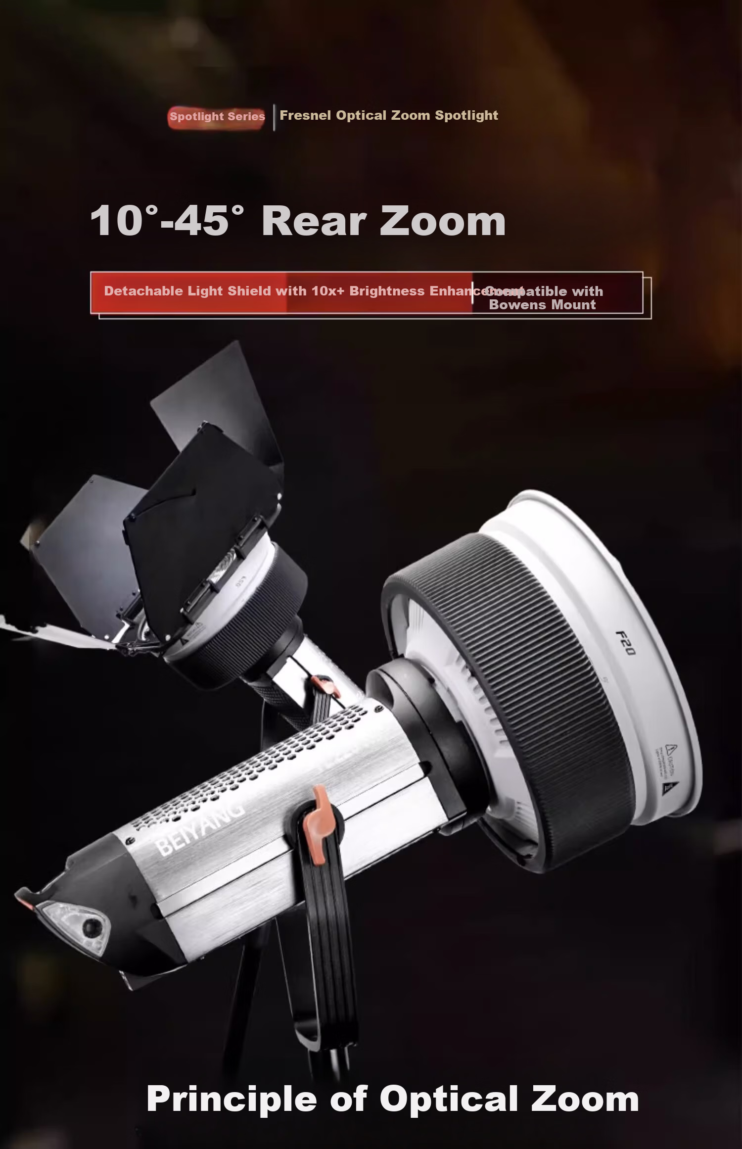 Beiyang F20 Fresnel Focus Imaging Lens Borong Mount Eight-Blade Aperture Lens Zoom Condenser Optical Modeling Creative Shooting Live Photography Light Accessory 1