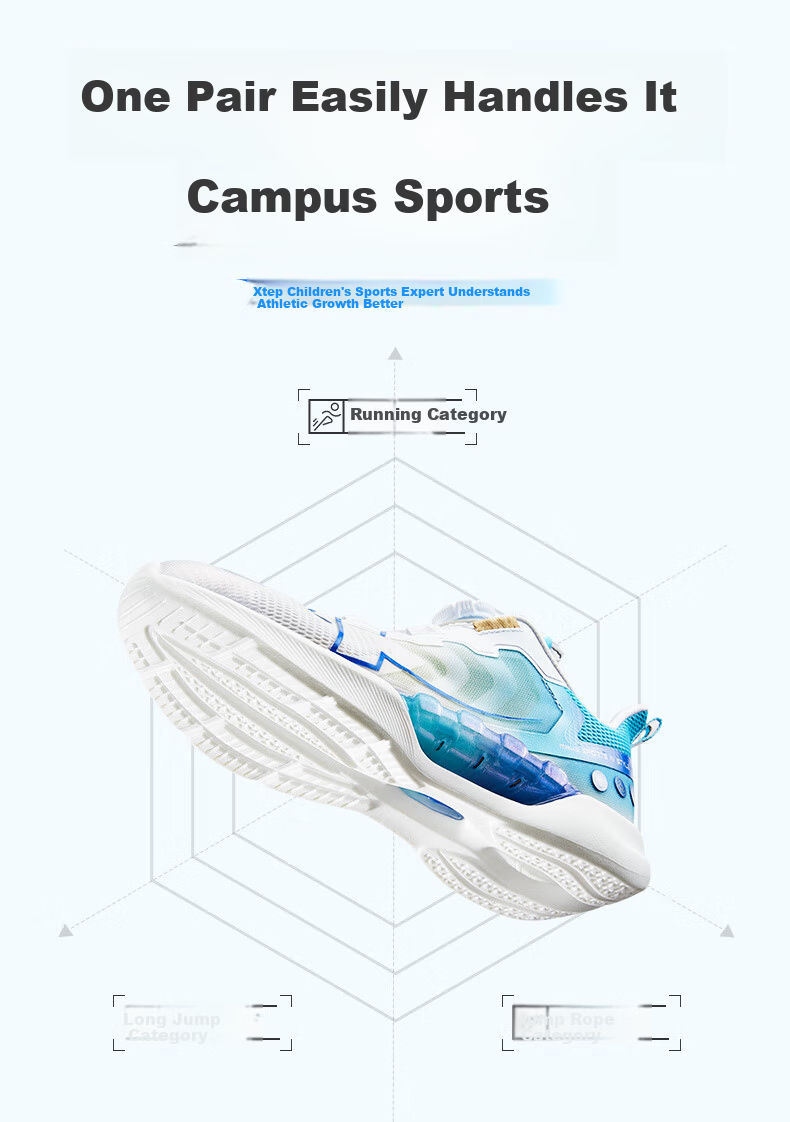 XTEP Kids Unisex Hydrogen Wind Knob Breathable Running Shoes XTEP White/Beijing Blue Size 38 13
